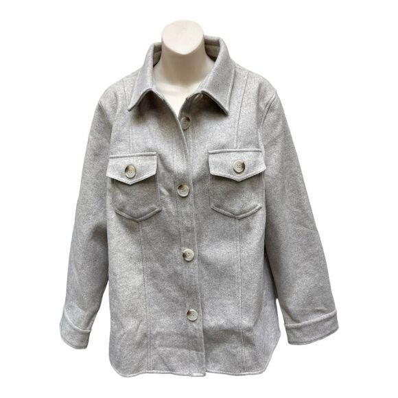 NWT Beige Causal Jacket Long Sleeve Button Down Shacket Warm Outwear Sz S - Picture 1 of 8